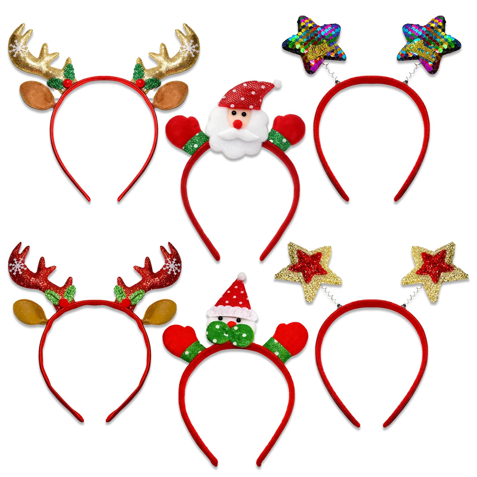 Rongrongago 6 Piece Christmas Headband Collection, Hair Accessories for Children and Adults, Christmas Headbands for Adults Suitable for Festive Parties and Christmas Decorations