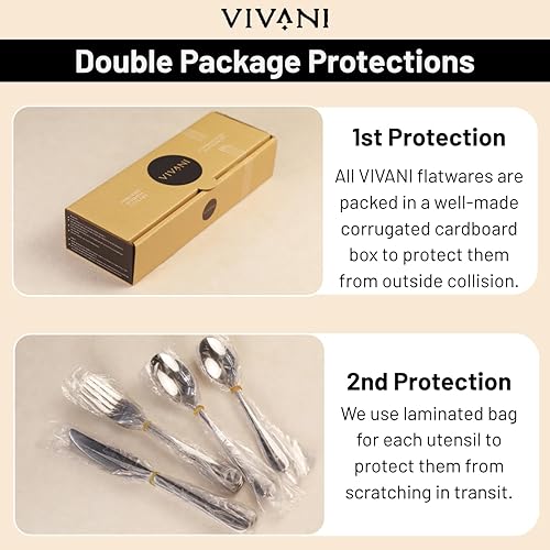 Miniatura 8 de VIVANI - Juego de cubiertos de acero inoxidable de alta calidad para 4, apto para lavavajillas, juego de cubiertos de oro superior, incluye