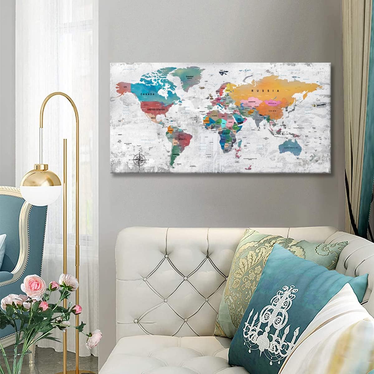 Carte Du Monde Géante XXL (252x150cm) – Poster Design Bleu Pour Déco Salon
