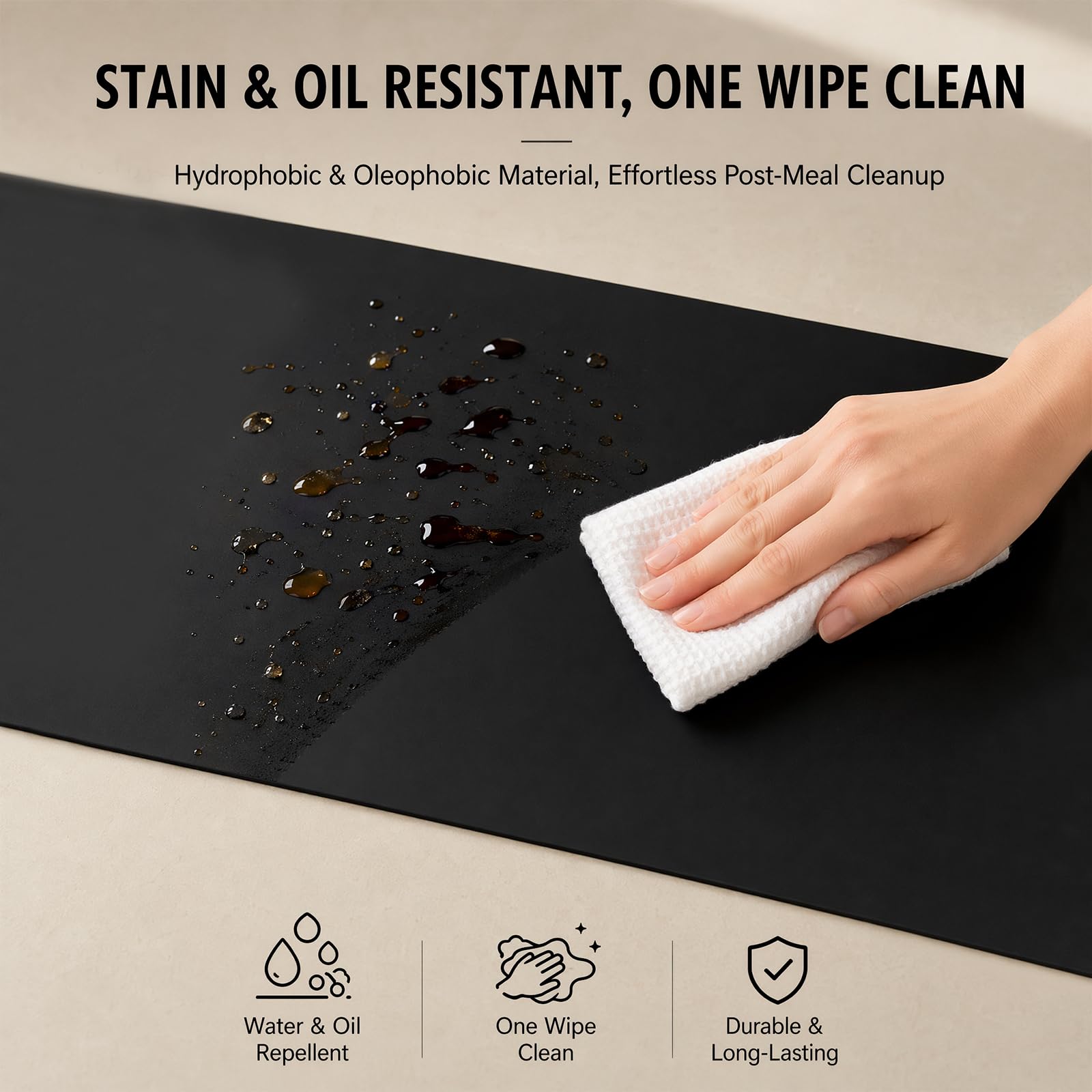 Tappetino in silicone grande, 120 x 60 cm, nero, 0,2 cm, extra spesso, antiscivolo e impermeabile, tappetino per lavori artigianali, base in silicone per cucina, artigianato, banco da lavoro