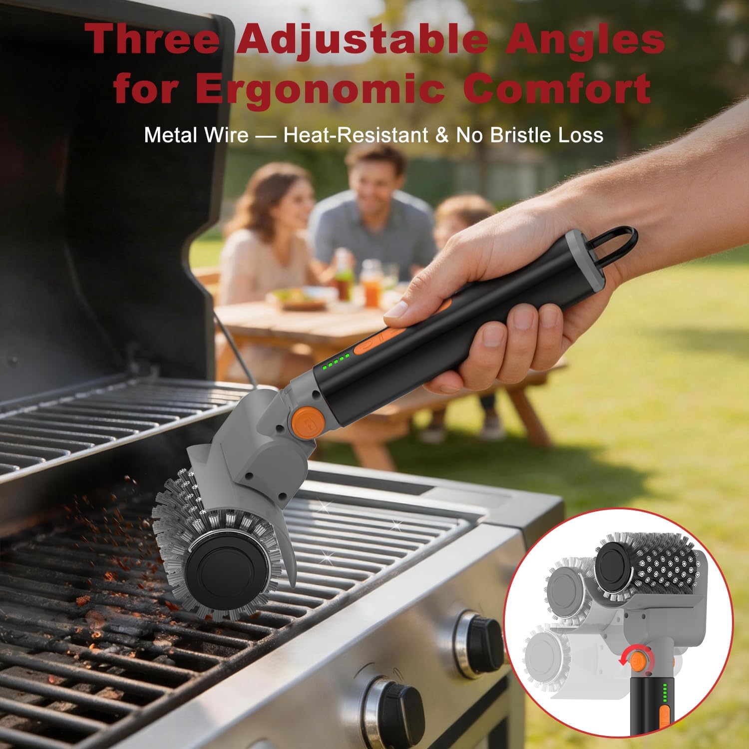 Electric Grill Brush, Rechargeable USB BBQ Grill Cleaner with 3-Speed & 3 Heads, 150+ Min Runtime, Waterproof & Heat Resistant, Cordless Rotary Grill Brush for Outdoor Barbecue Grates