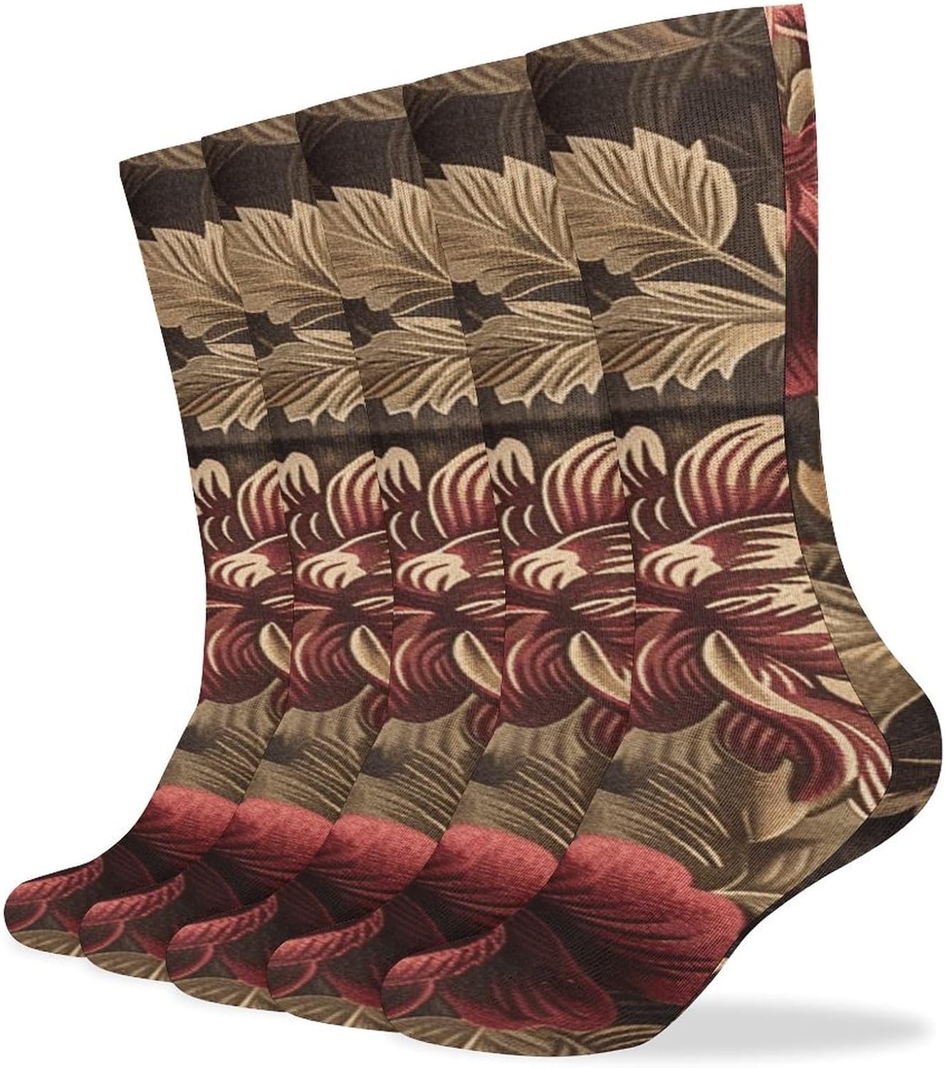 Breathable Boot Sock Burgundy And Brown Socks for Women Men Cotton Sock Moisture-Wicking Warm Stockings Casual Long Socks for Hiking Work Sports 5 Pairs