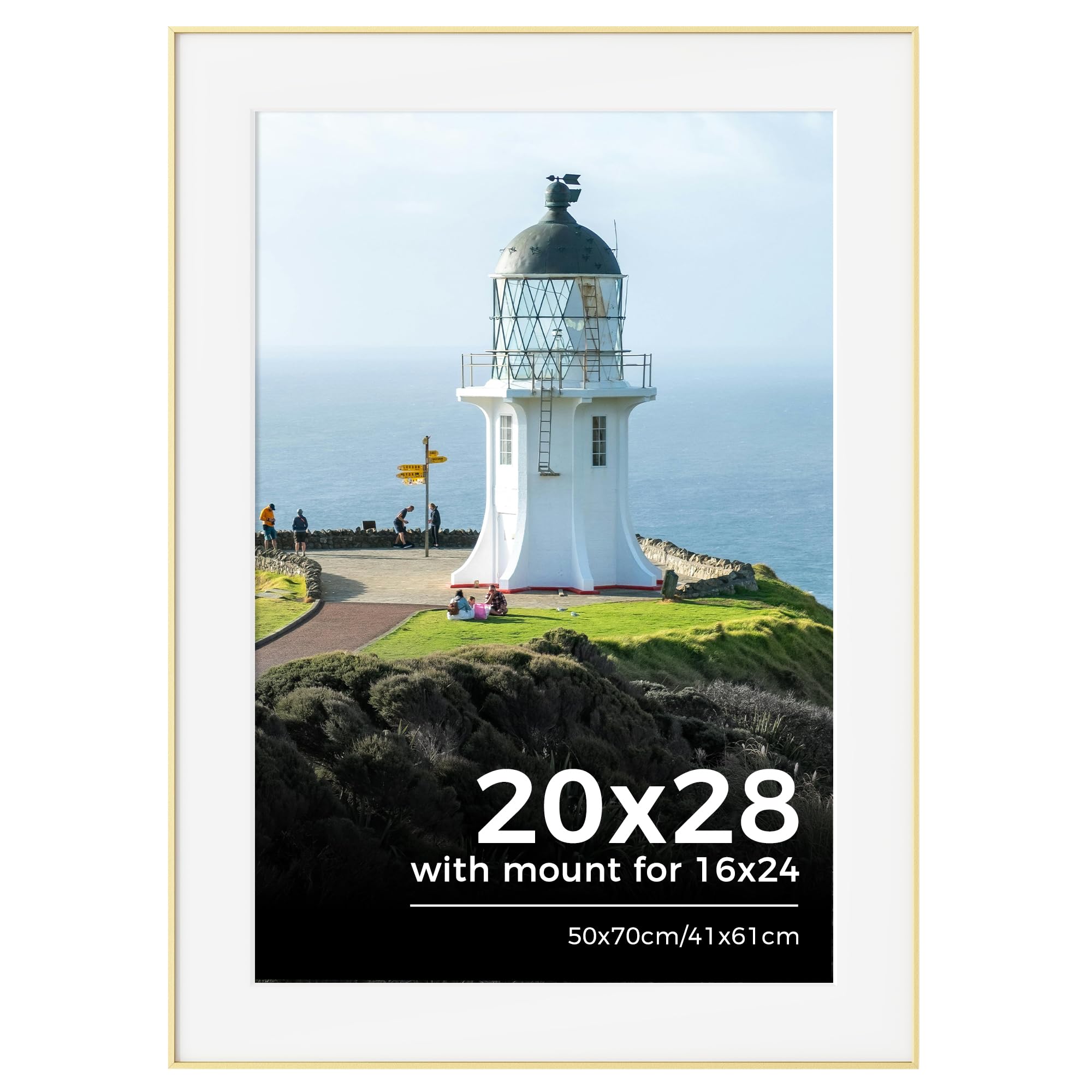50x70cm Picture Frame, 50x70cm Photo Frame with Mount for 41x61cm Frame, Metal Poster Frame with Tempered Glass for Home, Gallery Wall Mount Display, Gold