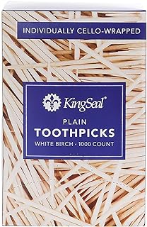 4,000 Count | KingSeal Birch Wood Toothpicks, Individually Cello Wrapped, Plain, Unflavored, 2.5 Inch Length, Bulk Pack - 4 Boxes x 1000