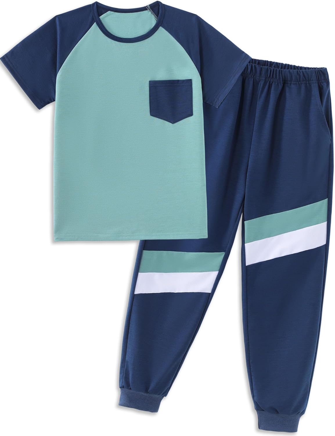 Boys Clothes,Boy outfits 2-Piece Raglan Color blocking Short-Sleeve T-Shirt Color blocking Pant Teen Boys Clothing
