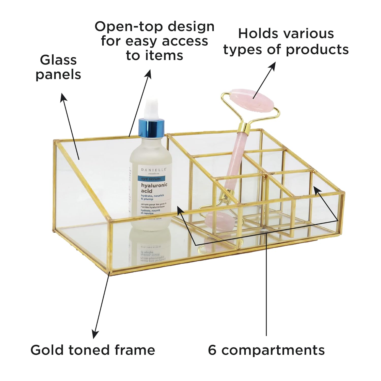 Danielle 6-Part Cosmetic Organizer - Glass & Gold, Clear, (DC-OZ60072) : Everything Else