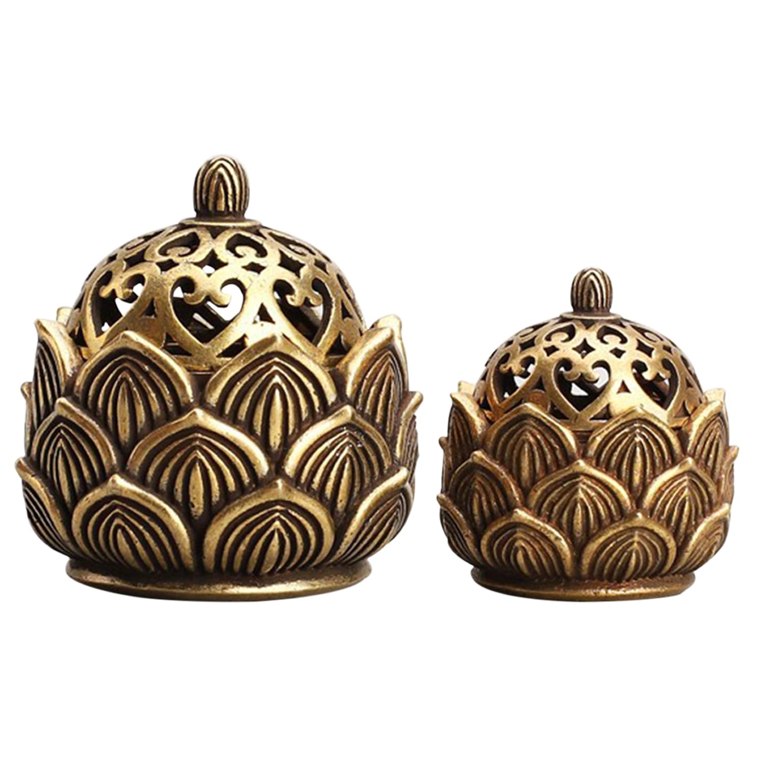 LSYYSL Metal Lotus Incense Burners and Holders - Mini Tabletop Candle Ornaments for Creative Decoration, Ancient Golden Color