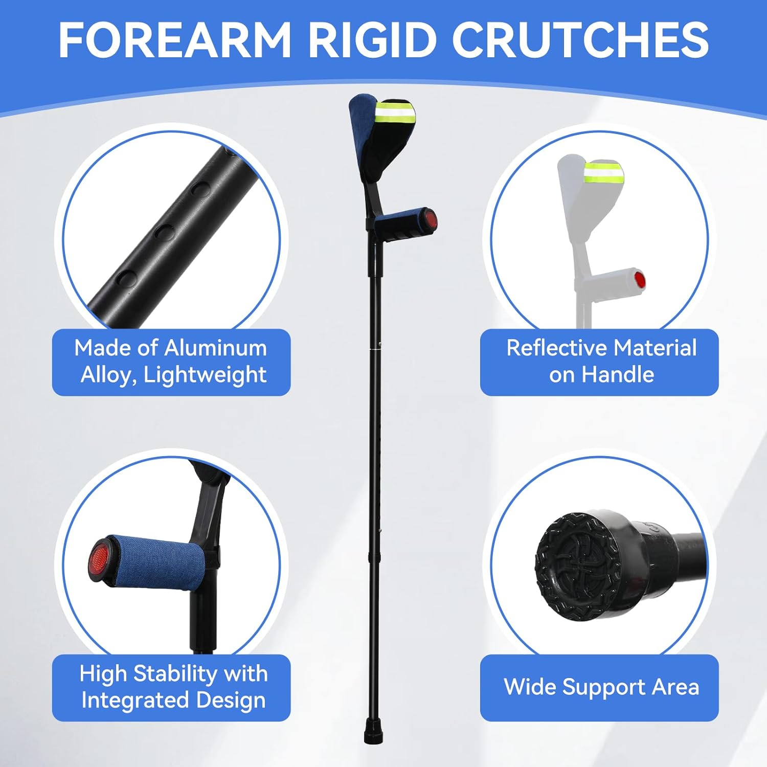 Ergonomic Forearm Crutches for Adults, Height Adjustable & Foldable Walking Crutches with Anti-Slip Base & Cuffs, Lightweight Mobility Aid for Travel