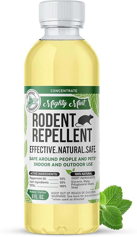 Mighty Mint Peppermint Oil Rodent Repellent Concentrate – Natural Indoor & Outdoor Control for Mice and Rats – Plant-Based, Extra-Strong Formula - 16 oz