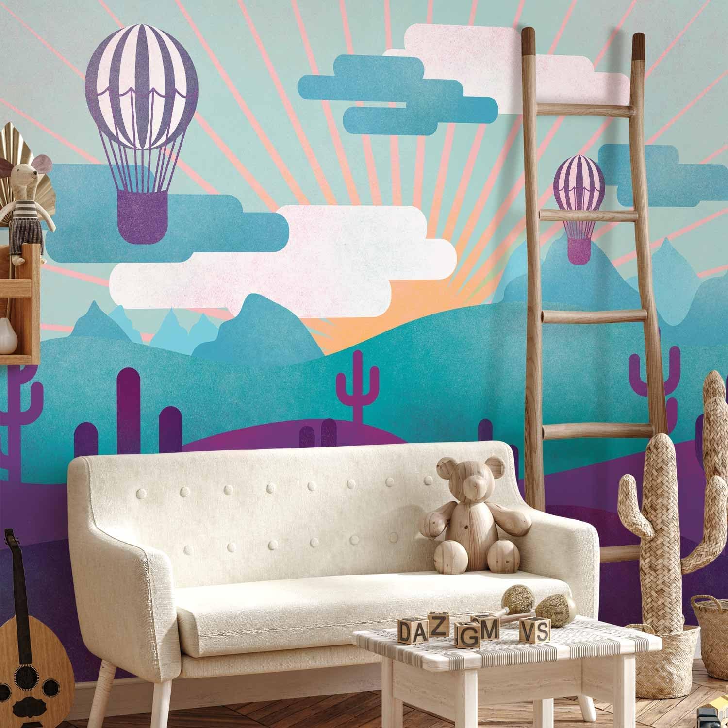 artgeist Wall Mural for Children 77x55 in - Peel and Stick Self-Adhesive Wallpaper Removable Large Sticker Foil Wall Decor Print Design Mural Baloons Landscape Purple Blue e-A-10087-a-a