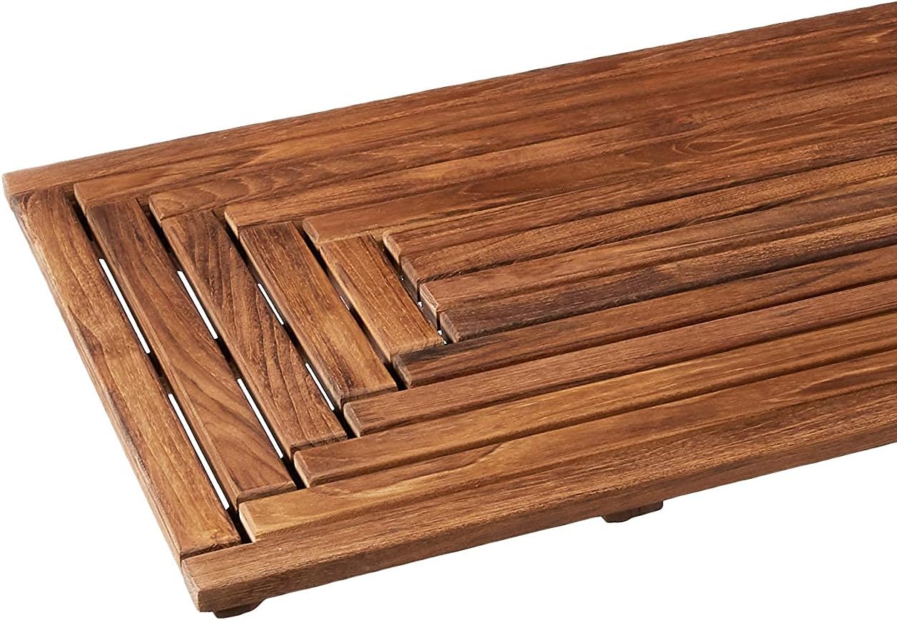 Bare Decor Giza Teak Shower Mat (35.5" x 19.75") and Peter Teak Toilet Mat (20" x 18")
