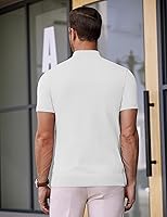 Vista 7 de COOFANDY Suéter de cuello alto falso para hombre, de manga corta, color sólido, básico, ajustado, de punto