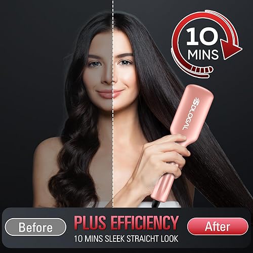 Miniatura 5 de SDLOGAL Cepillo alisador de pelo, cepillo alisador de pelo para mujer, con 5 temperaturas y calentamiento rápido, estilo de salón fácil y rápido,