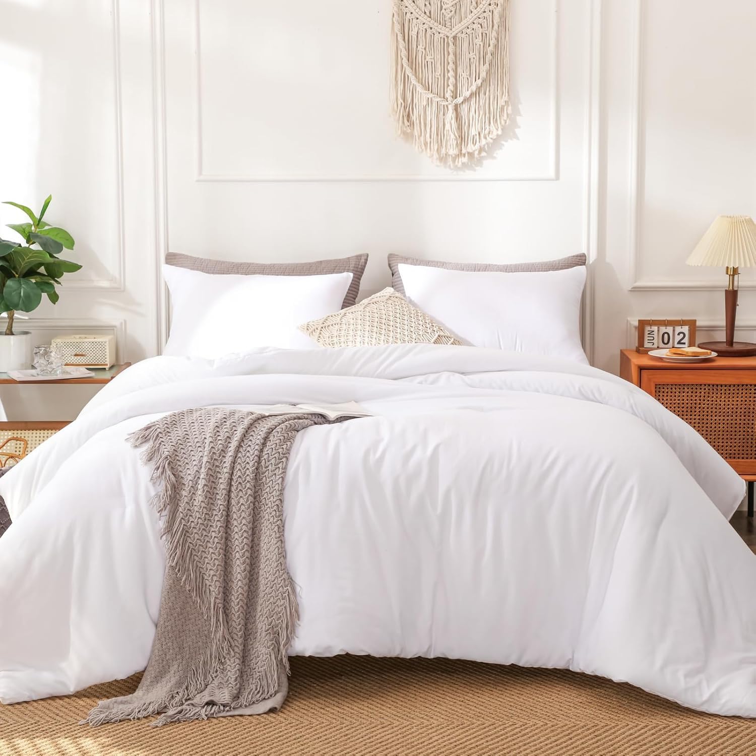 Juego de edredón rosa claro Queen de microfibra para cama