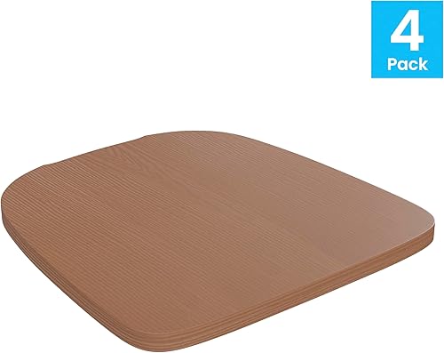 Miniatura 9 de BizChair Juego de 4 asientos de madera de poliresina, poliestireno de teca, bordes redondeados para mayor comodidad, para sillas y taburetes de