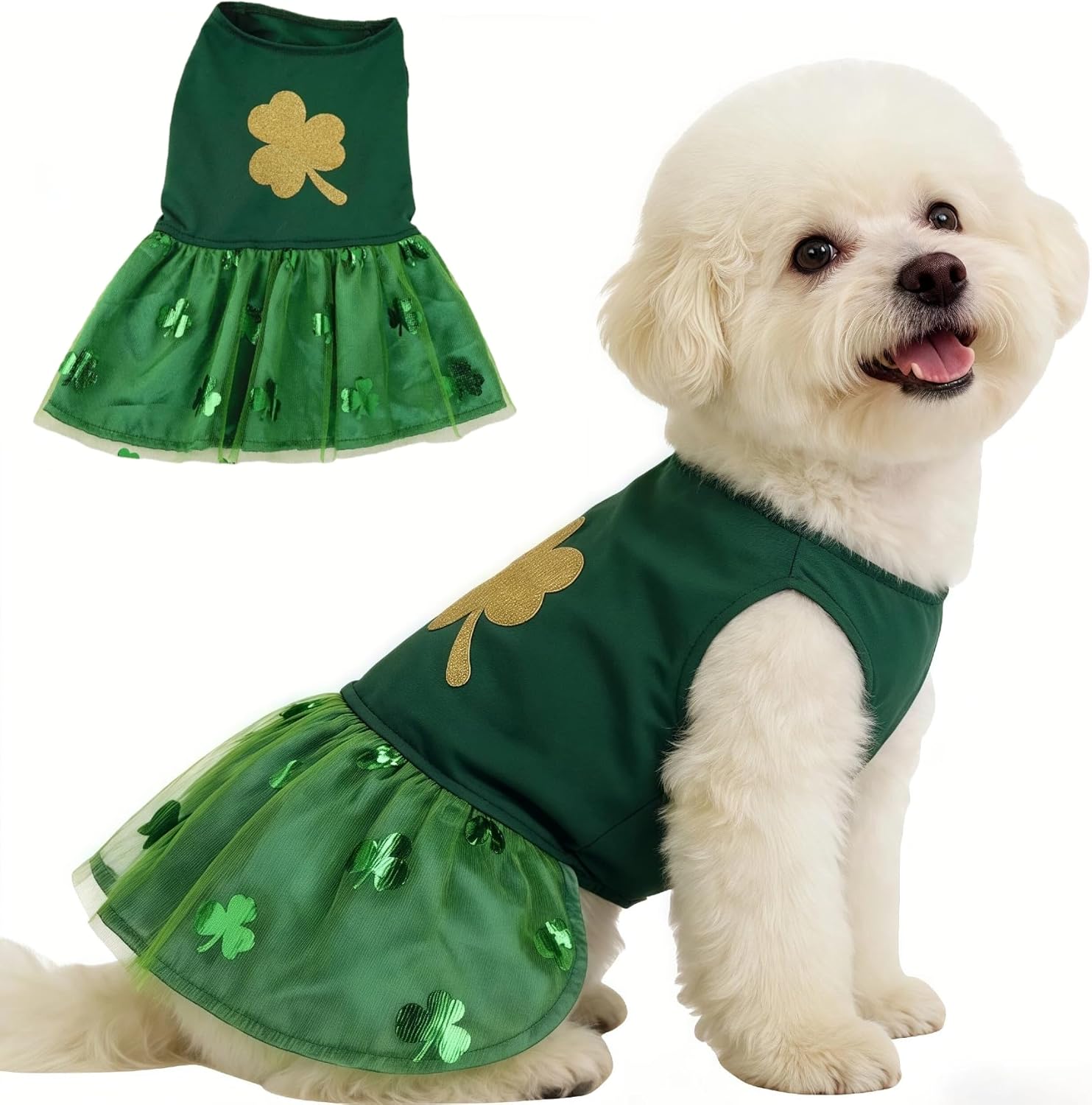 Vestido para Perro Día de San Patricio - Tutú Verde con Trébol para Perros Pequeños