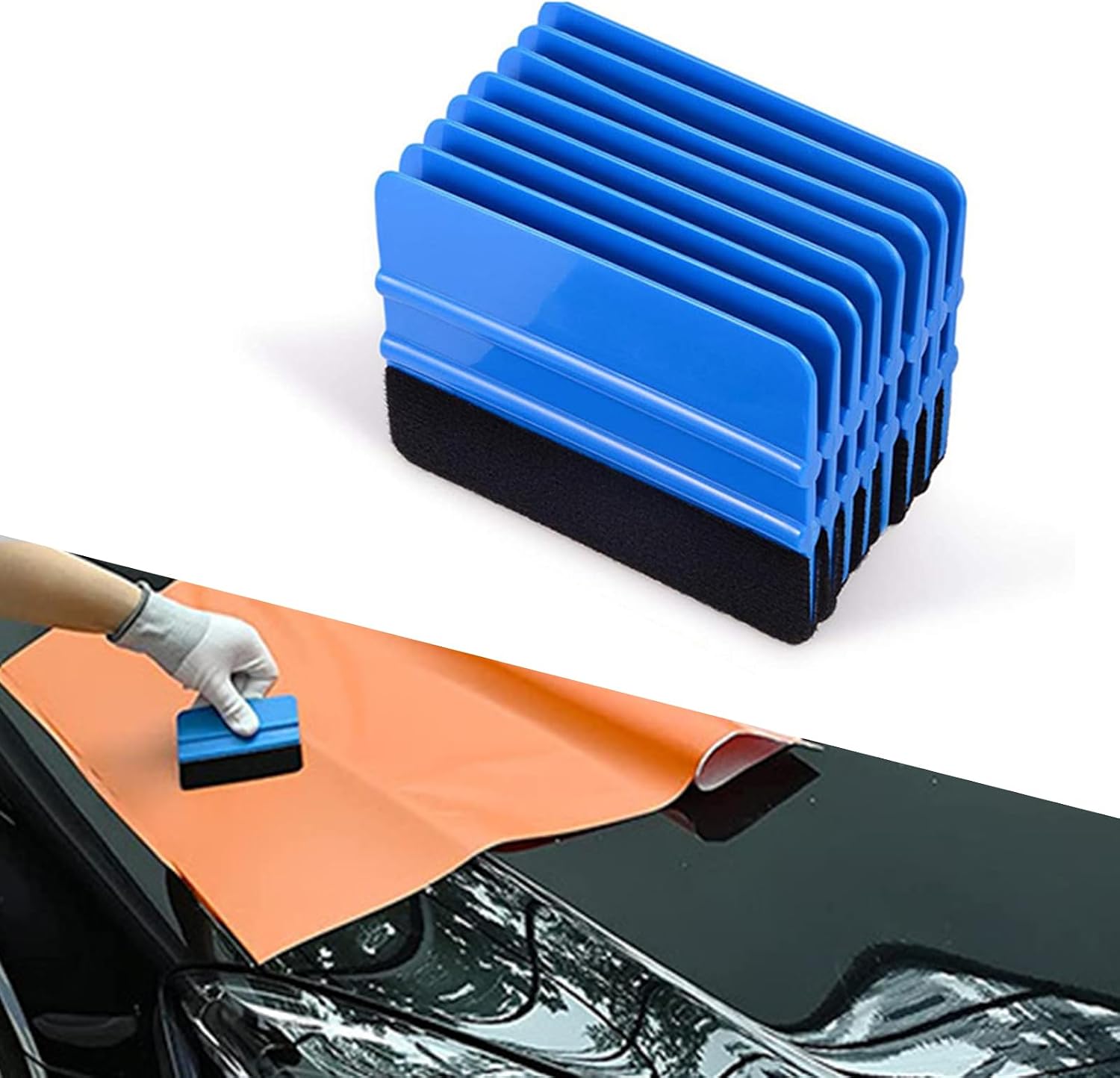 Car Velvet Film Scraper, Color Changing Film Sticking Tool, Used for Car Film Sticking and Decal Sticking. Reduce Vehicle Scratches- Blue 8-Pack