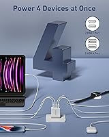 Vista 4 de USINFLY Cargador de pared USB C, paquete de 2 bloques de cargador USB C de 40 W, 4 puertos, bloque de carga rápida, adaptador de alimentación PD+QC