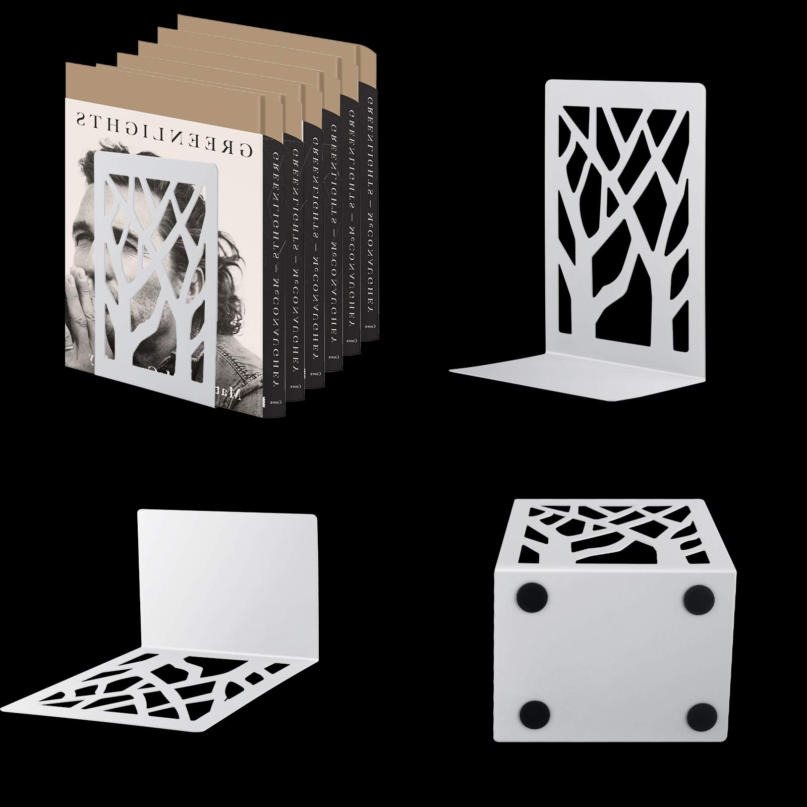 Sujetalibros para libros extremos para estantes extremos de libro para oficina de para libros pesados soporte para estantería de libros decoración del hogar sujetalibros de metal blanco (1 pares)