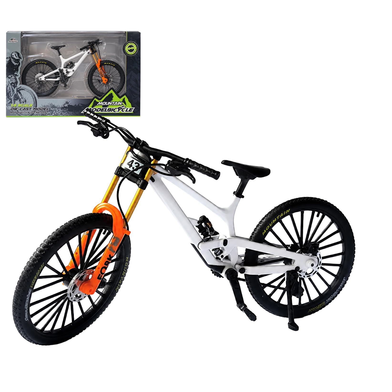 Finger Mountain Bike Toy Model DH 1:8 Scale, Premium MTB Bicycle Toy White