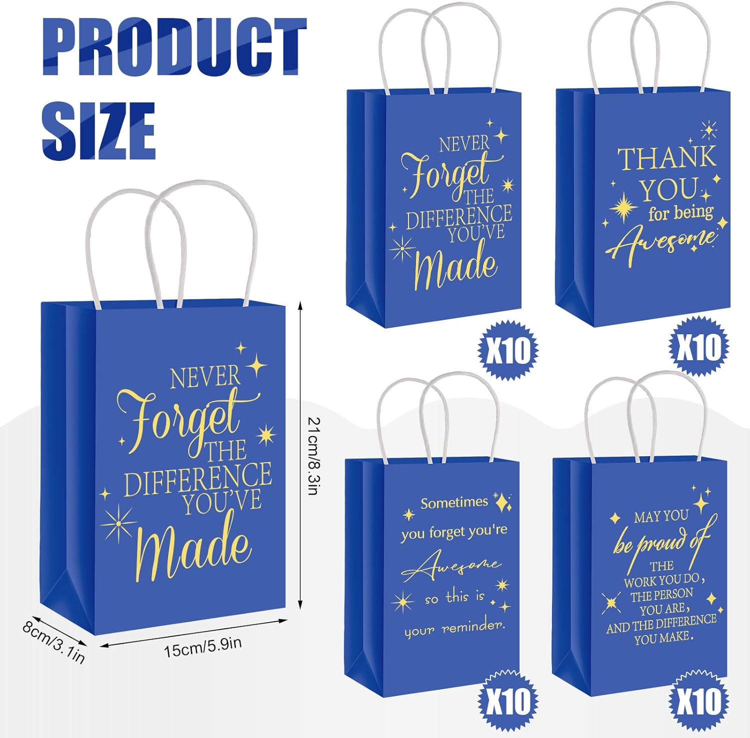 Joottuan 40 Pcs Employee Appreciation Gifts Bags Thank You Paper Bags Blue Inspirational Gift Bags with Handle for Team Staff Coworkers Colleague Teacher - Image 2