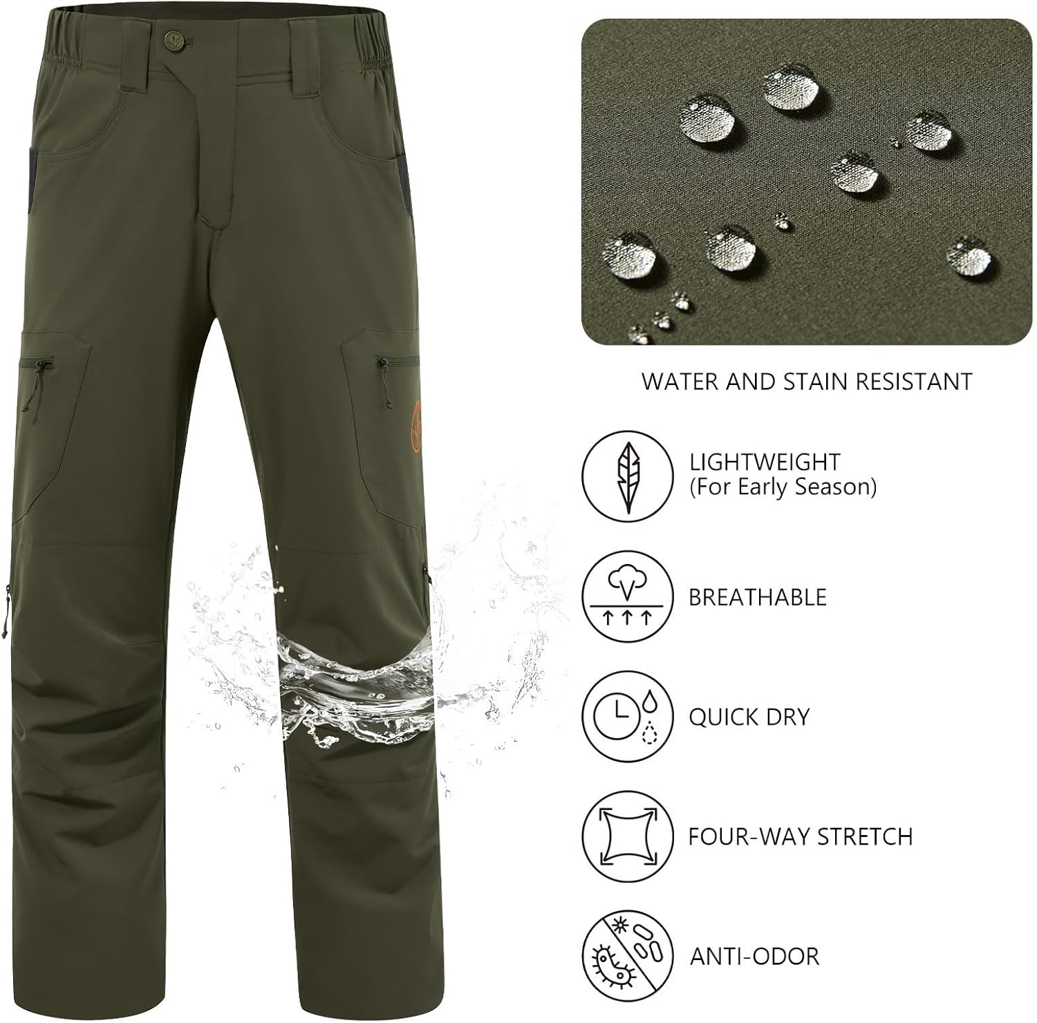 BASSDASH Men’s Lightweight Hunting Pants 4-Way Stretch Breathable Water Resistant for Turkey Early Season Spring Summer - Image 3