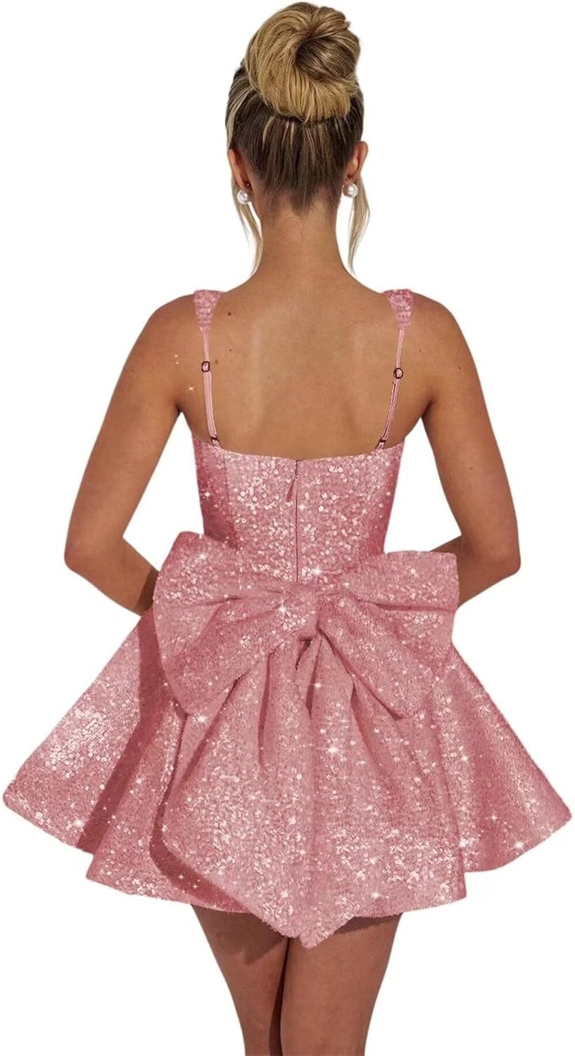 Sequin Homecoming Dresses for Teens 2025 Sparkly Graduation Prom Party Gown Cocktail Party Dresses with Bow