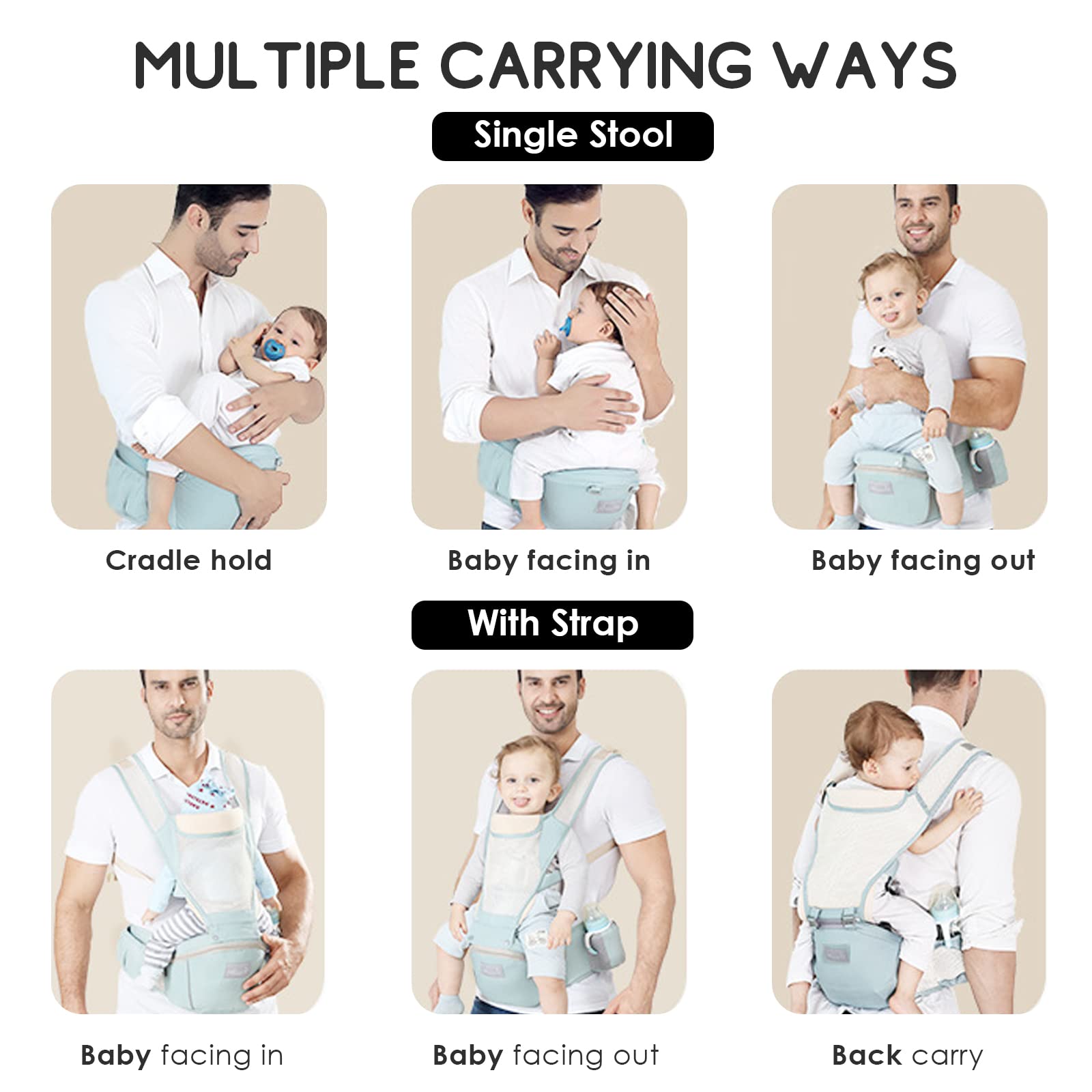 SONARIN Traspirante Multifunzione Marsupio Neonati con Sedile,Portantina Porta Bambino Fascia Porta Bebè Ergonomico Regolabile per Neonati Bambini 0-36 Mesi,Tutte le Posizioni(Rosa)