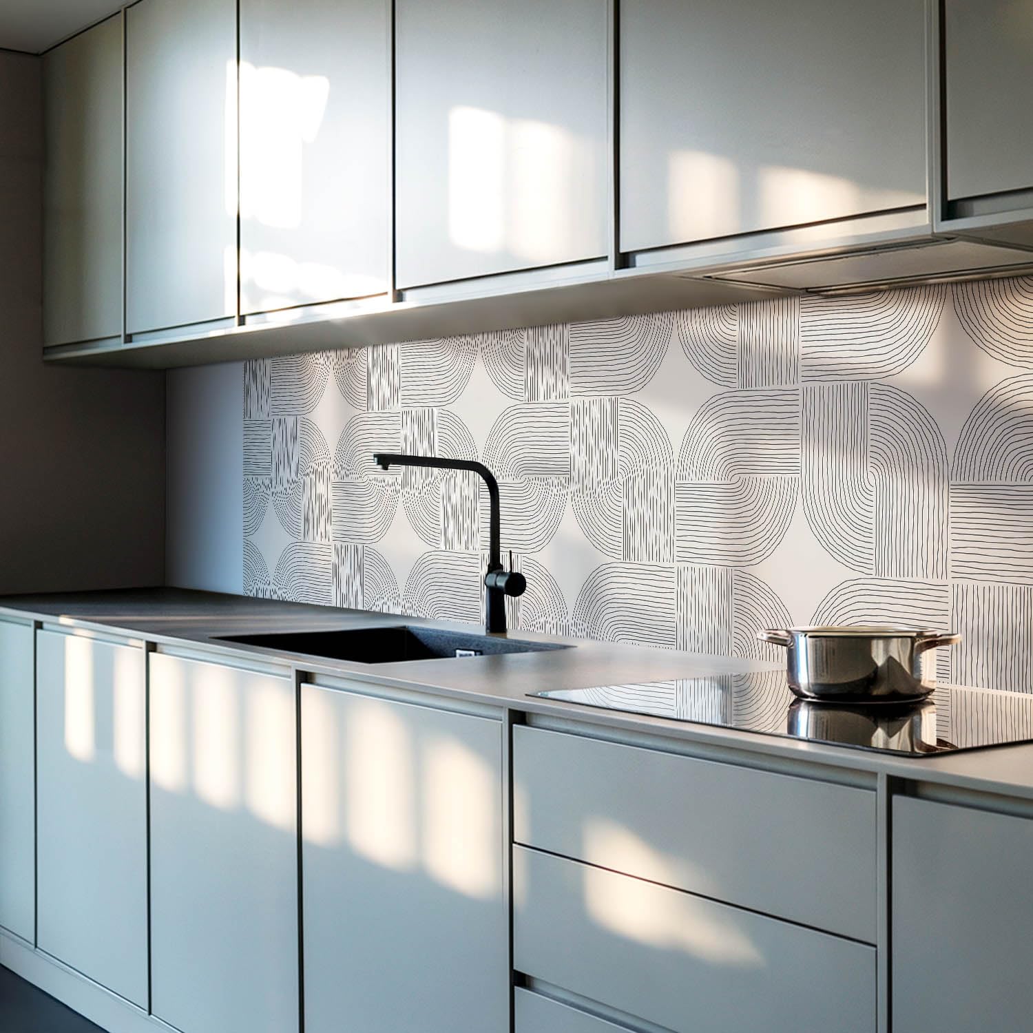Pannelli in Vinile PVC 100x50 cm Impermeabile Fondo Protettivo Cucina Design Aspetto Moderno Autoadesivo Paraspruzzi Facile da Pulire Durevole - Linee geometriche nel layout
