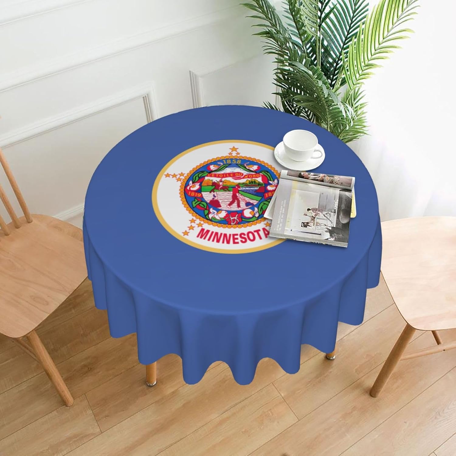 Minnesota State Flag Print Wrinkle Free Dining Table Cover for Birthday Party Farmhouse Tablecloths Up to 60 x 60 Inches