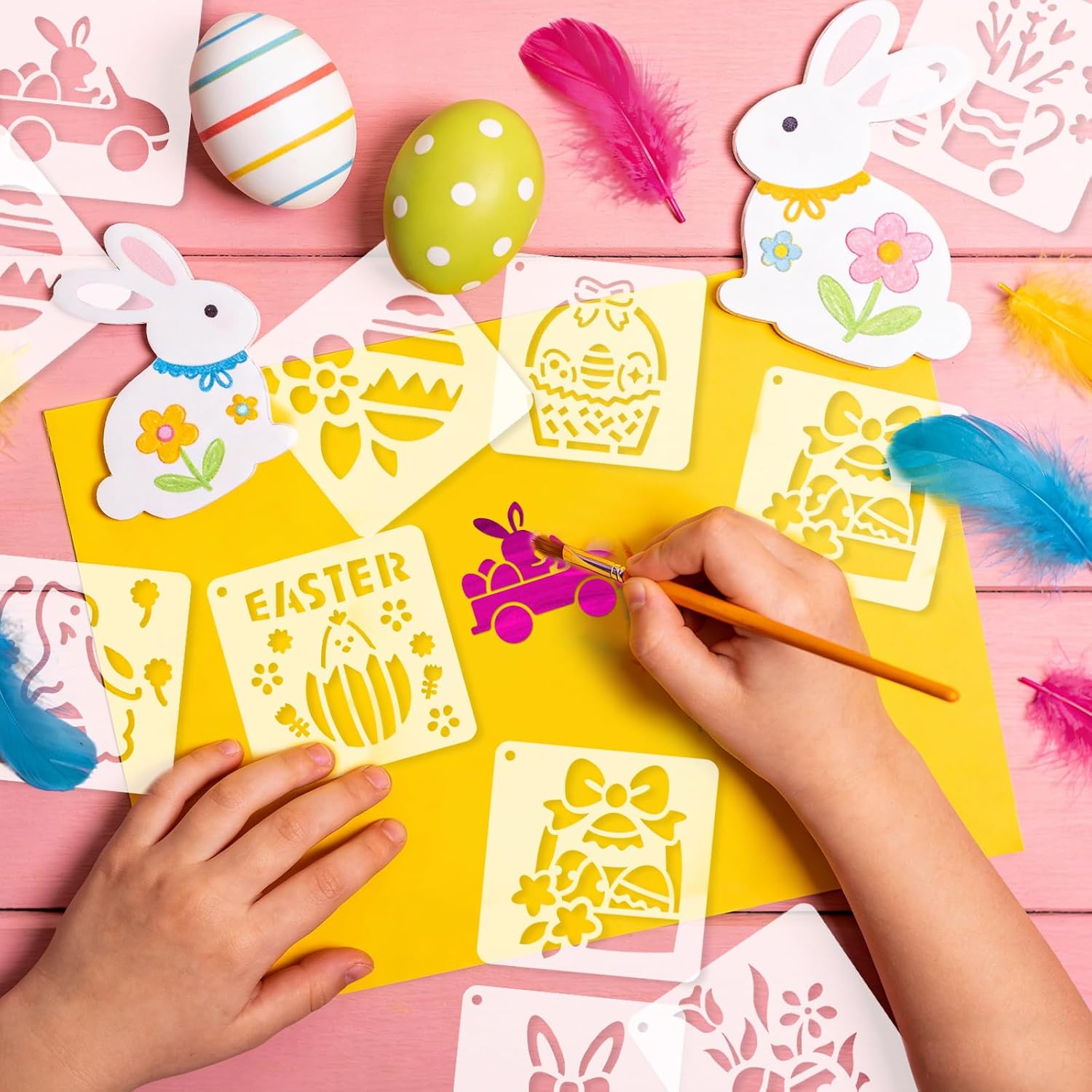 72 Pcs Easter Day Stencils for Painting Set, Reusable Eggs Rabbit Carrot Cute Painting Templates - Stencil Crafts Drawing Templates for DIY Scrapbook, Home Wall Murals, Canvas Wood Signs image 5