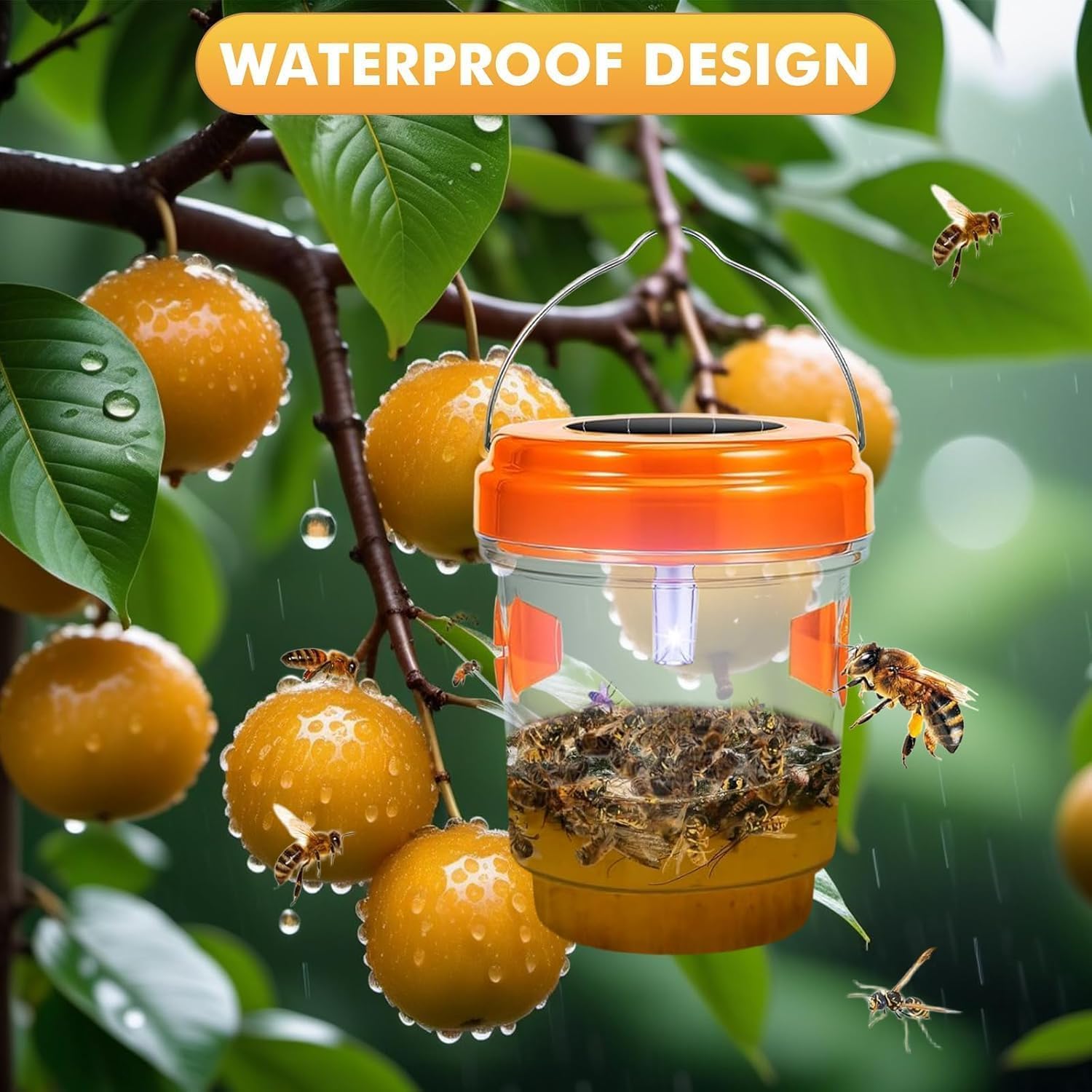 Wasp Traps for Hunting Wasps, Bees, Hornets, Insects, Yellow Jacket Traps, Wasp Trap Catcher, Reusable Solar Powered Hanging for Outdoor, 3 Packs