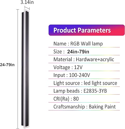 Miniatura 6 de Luces de pared RGB para exteriores de 24 pulgadas, aplique de pared LED moderno y duradero, impermeable, IP65, luces de garaje ideales para montaje
