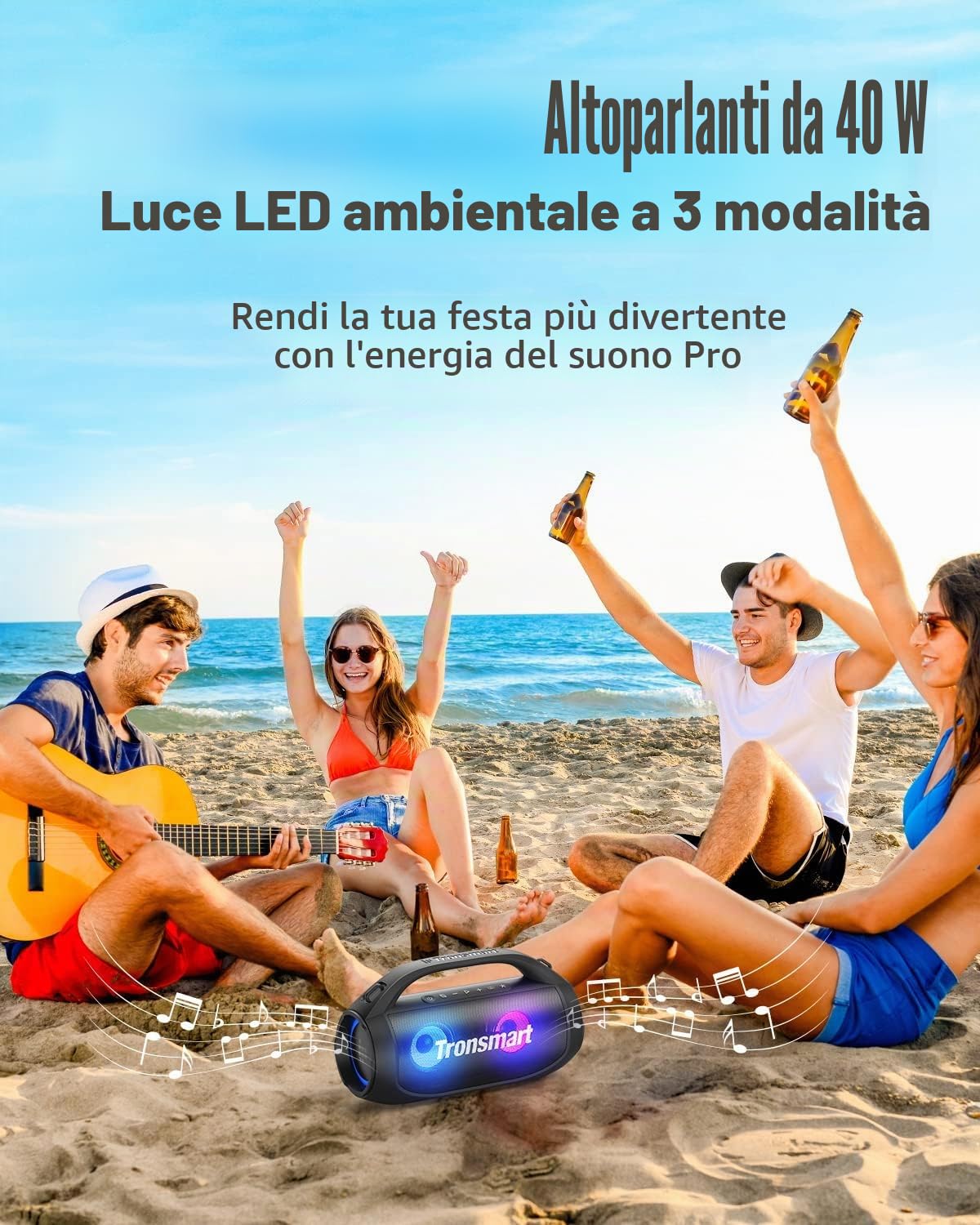 Tronsmart Bang SE Altoparlante Bluetooth con tracolla, altoparlante portatile da esterno 40 W, 24 ore di autonomia, Bluetooth 5.3, impermeabile IPX6, AUX, slot per schede micro SD, lettura USB,