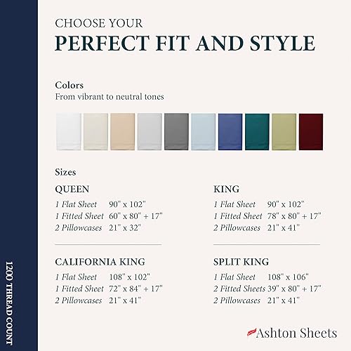 Miniatura 8 de Ashton Sheets - Juego de sábanas tamaño King 100% algodón egipcio - Sábanas de lujo de 1200 hilos de algodón egipcio tamaño King, sedosas y suaves,