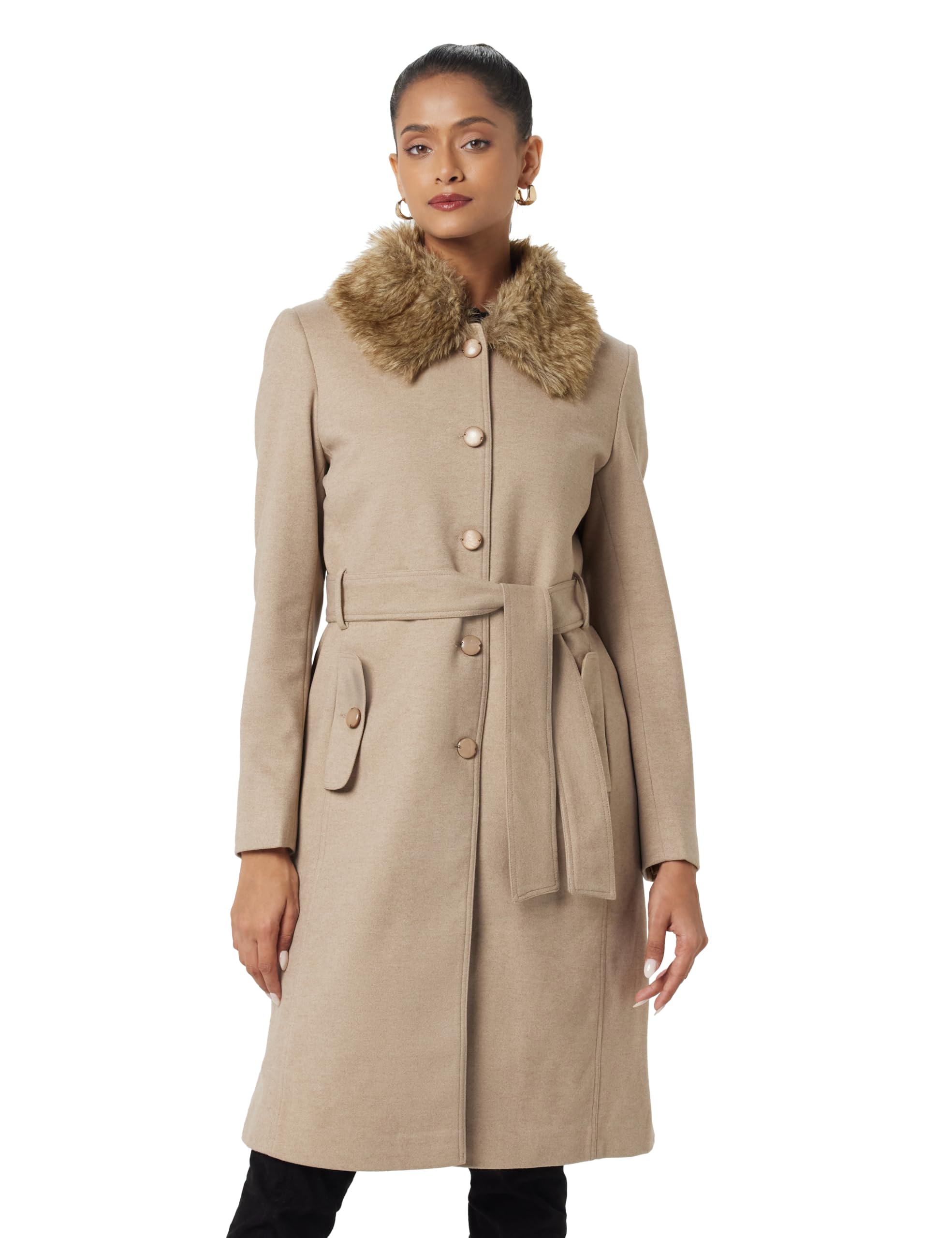 qube by fort collins Women's Long Tweed Coat with Knitted Finish - Elegant Winter Outerwear for Casual and Formal Looks-picture-36