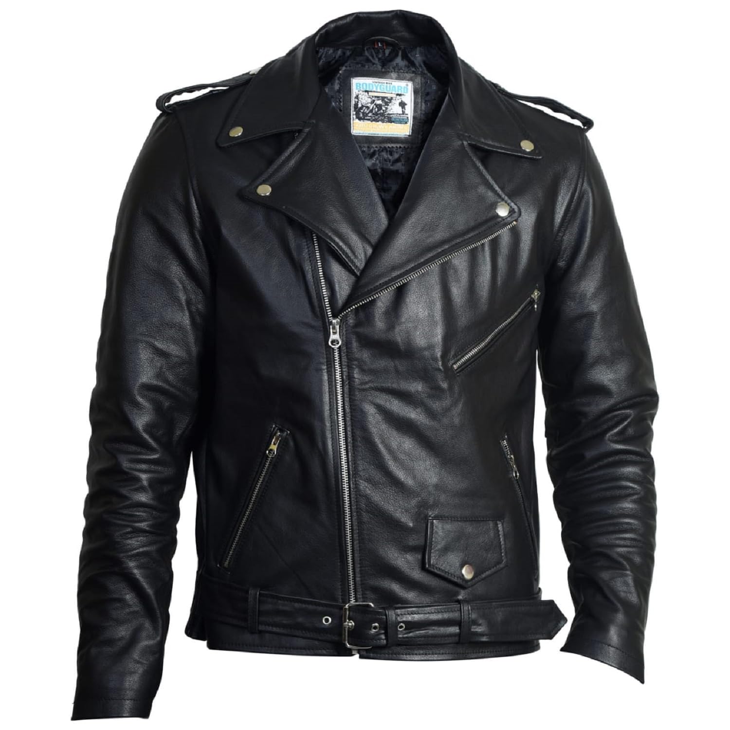 body guard Genuine Leather Jacket | Genuine & Pure Leather Jacket | Mens Solid Biker Jacket | Full Sleeve Belt Solid Jacket for Men's Biker Style-picture-13