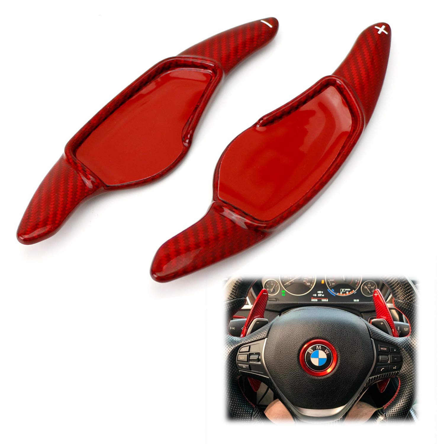 iJDMTOY High Gloss Red Genuine Carbon Fiber Larger Paddle Shifter Extensions Compatible with Compatible with All New BMW 3 4 5 7 Series X3 X4 X5 X6 (Gxx Chassis)