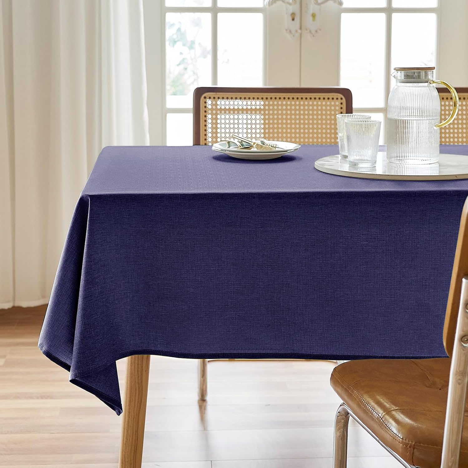 AUSSPVOCT Textured Tablecloth Rectangle 60x84 Water Resistant Spill-Proof Wipeable Table Cloth Wrinkle Free Fabric Dining Table Cover for Birthday Party Farmhouse Outdoor Kitchen Tabletop Cover Navy Blue 84" x 60" (Rectangular)