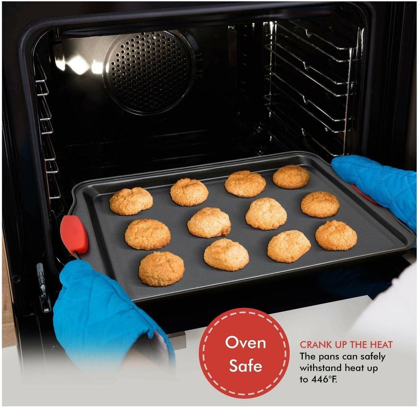 LKOP Nonstick Cookie Sheet Set - 3 Piece Steel Bakeware Set with Red Silicone Grips ScreenM Bakeware sets Baking pans set Sheet pan Baking tray Baking accessories Cookie sheet set