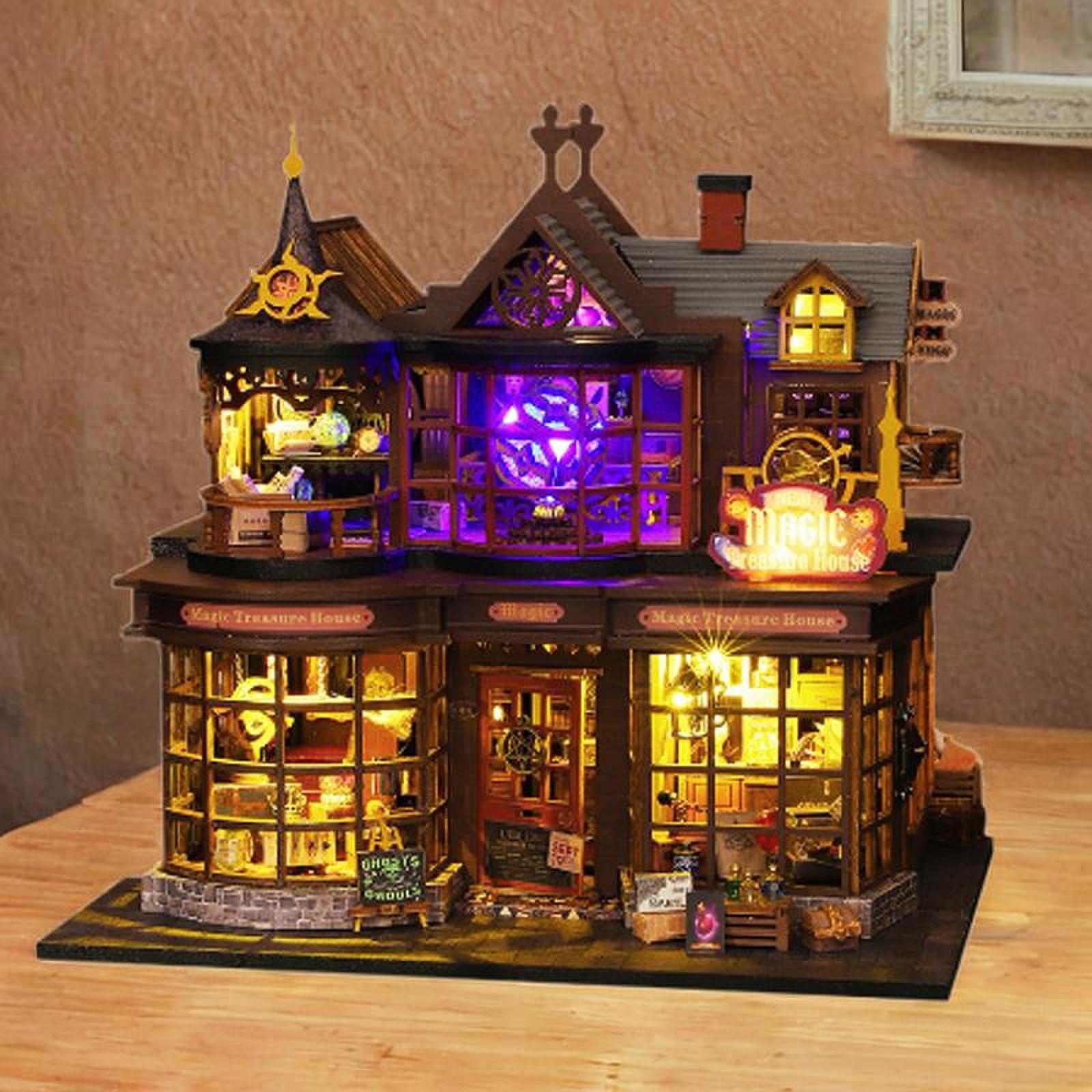 Kits de Bricolaje para Casas de Muñecas, Accesorios de Madera para Casas de Muñecas con Luces, Juguete Educativo
