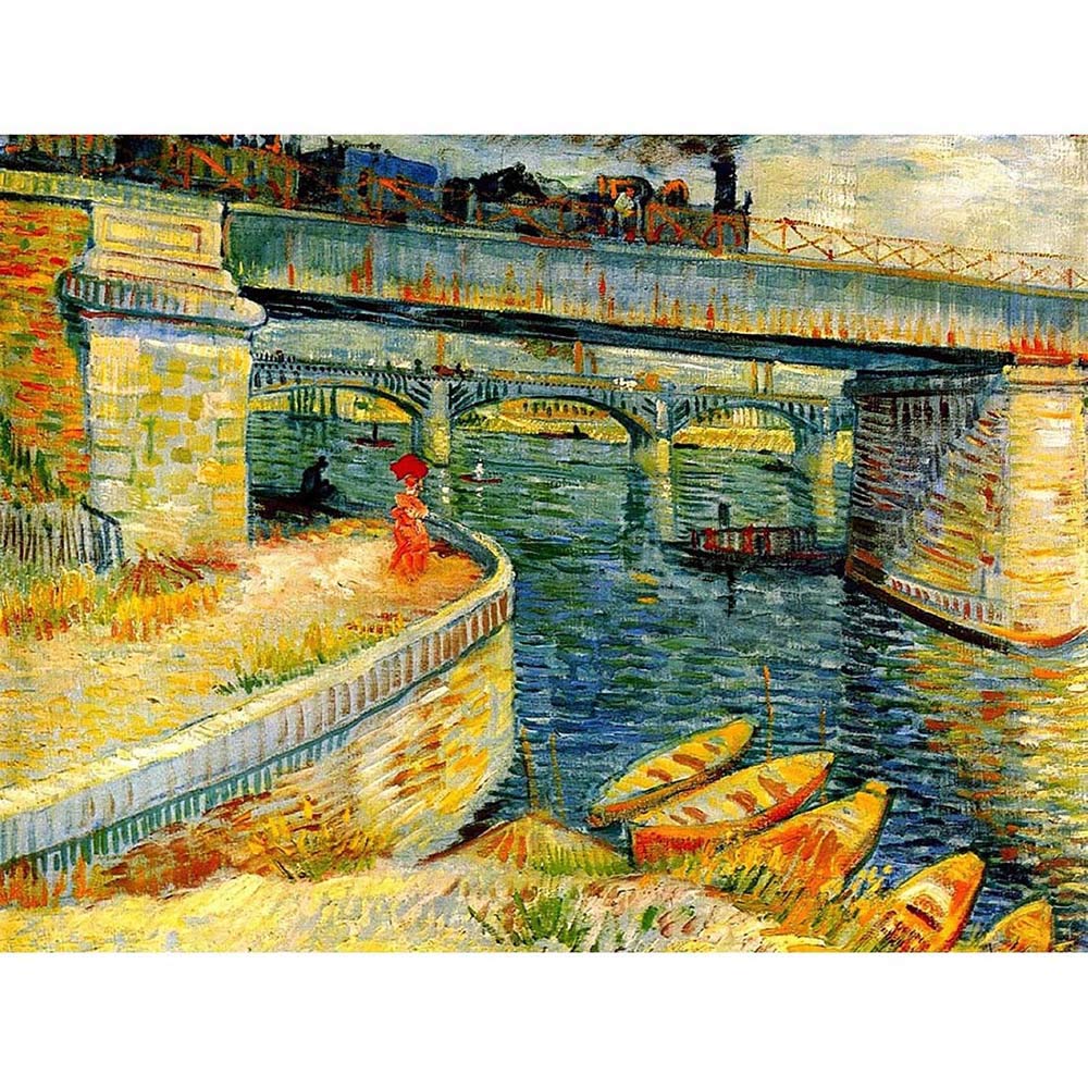 Wee Blue Coo Vincent Van Gogh Bridges Across Seine At Asnieres 1887 Painting Art Print Poster Wall Decor 12X16 Inch