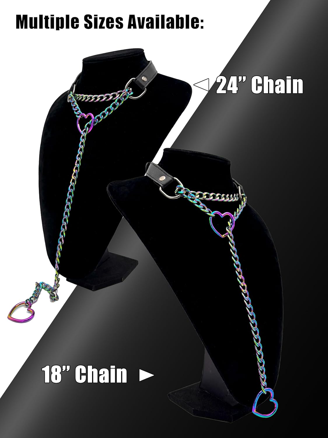 Black Leather Choker Collar For Women, Handmade Heart Slip Chain Choker Long Necklace with Adjustable Buckle - Image 5