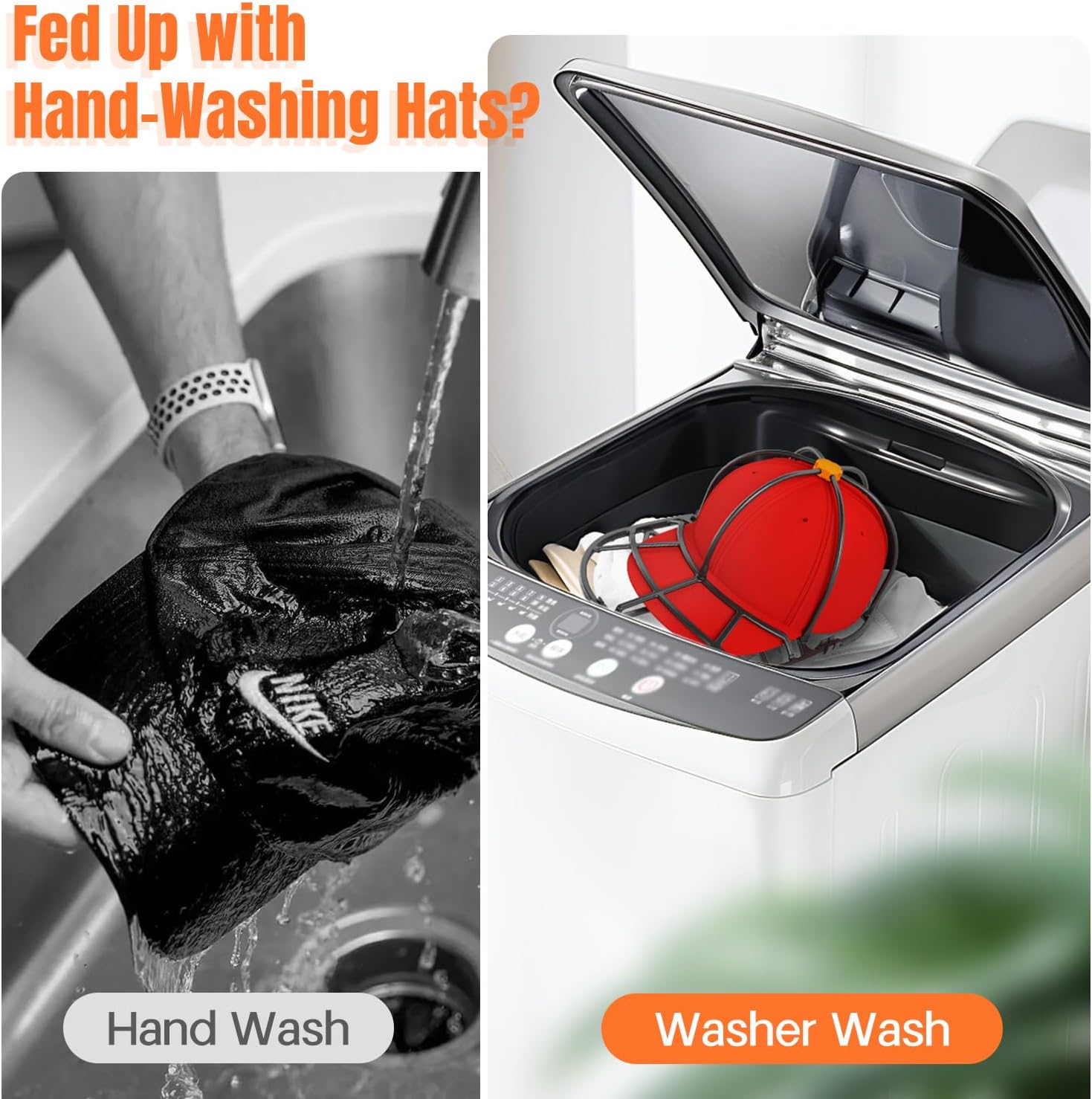 XQXA 1-Pack Hat Washer Cage, Upgradedd Baseball Caps Washer for Dishwasher/Washing Machine, Hat Cleaner Protector Fit for Adult and Kids Hats, Black