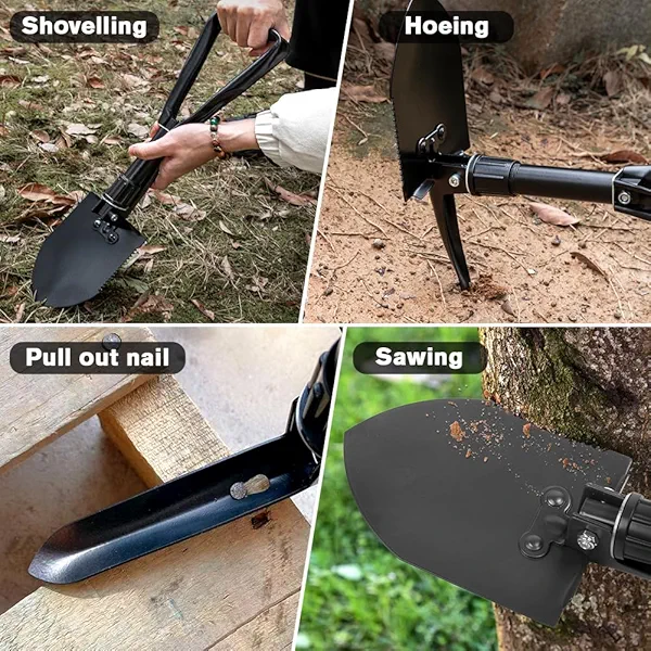 PLACHIDAY Digging Shovel, 18.5'' Lightweight Camping Shovel Portable High Carbon Steel Folding Mini Trowels for Outdoor Camping Backpacking Hiking Car Emergency Home Garden