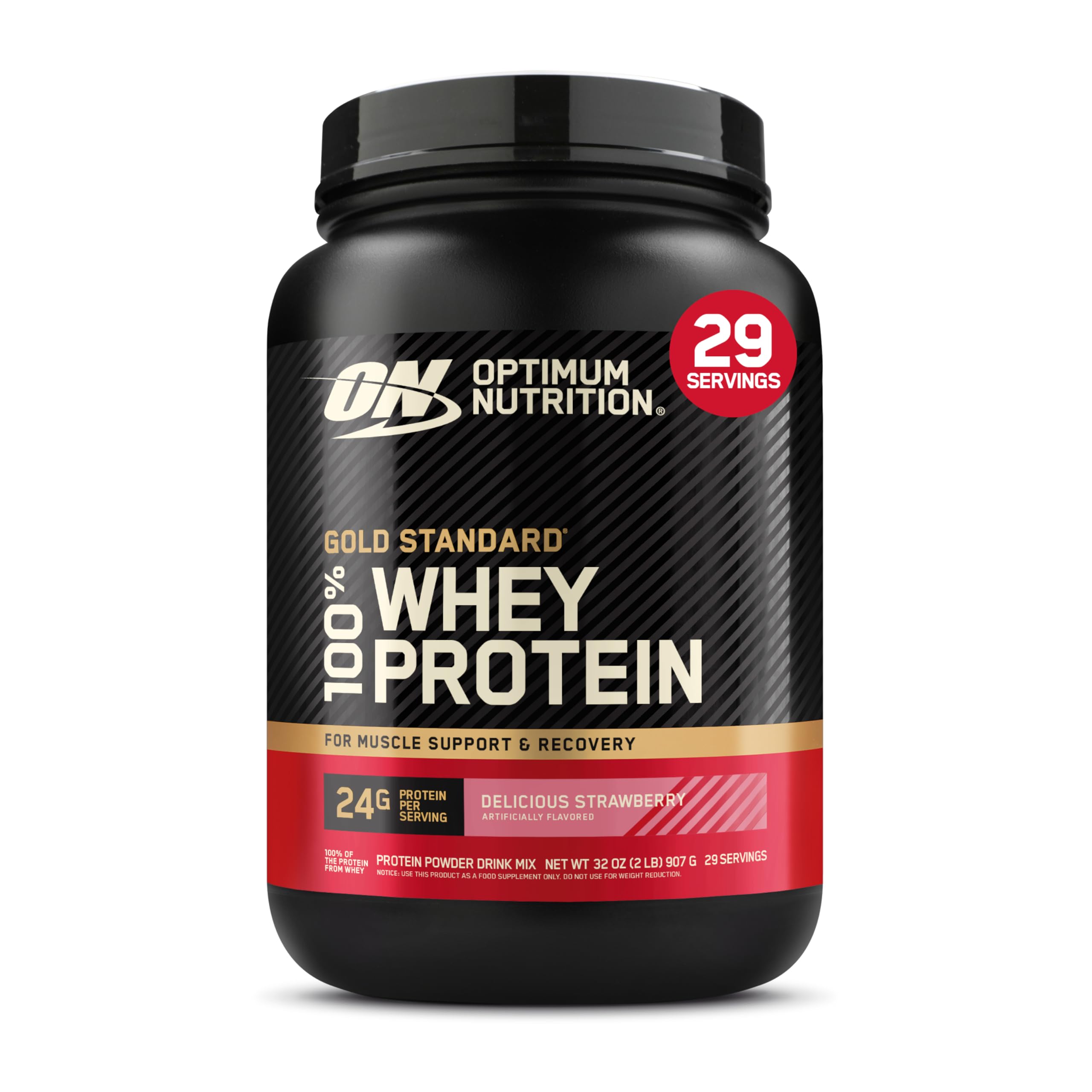 Optimum Nutrition Gold Standard 100% Whey Protein Powder, Delicious Strawberry, 2 Pound (Packaging May Vary)