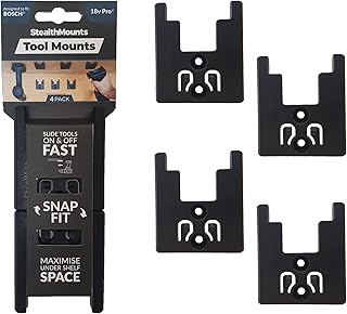 StealthMounts Tool Mounts for Bosch 18v | Cordless Tool Holders for Bosch 18v Power Tools | 4 Pack | Black Tool Organisers for Bosch