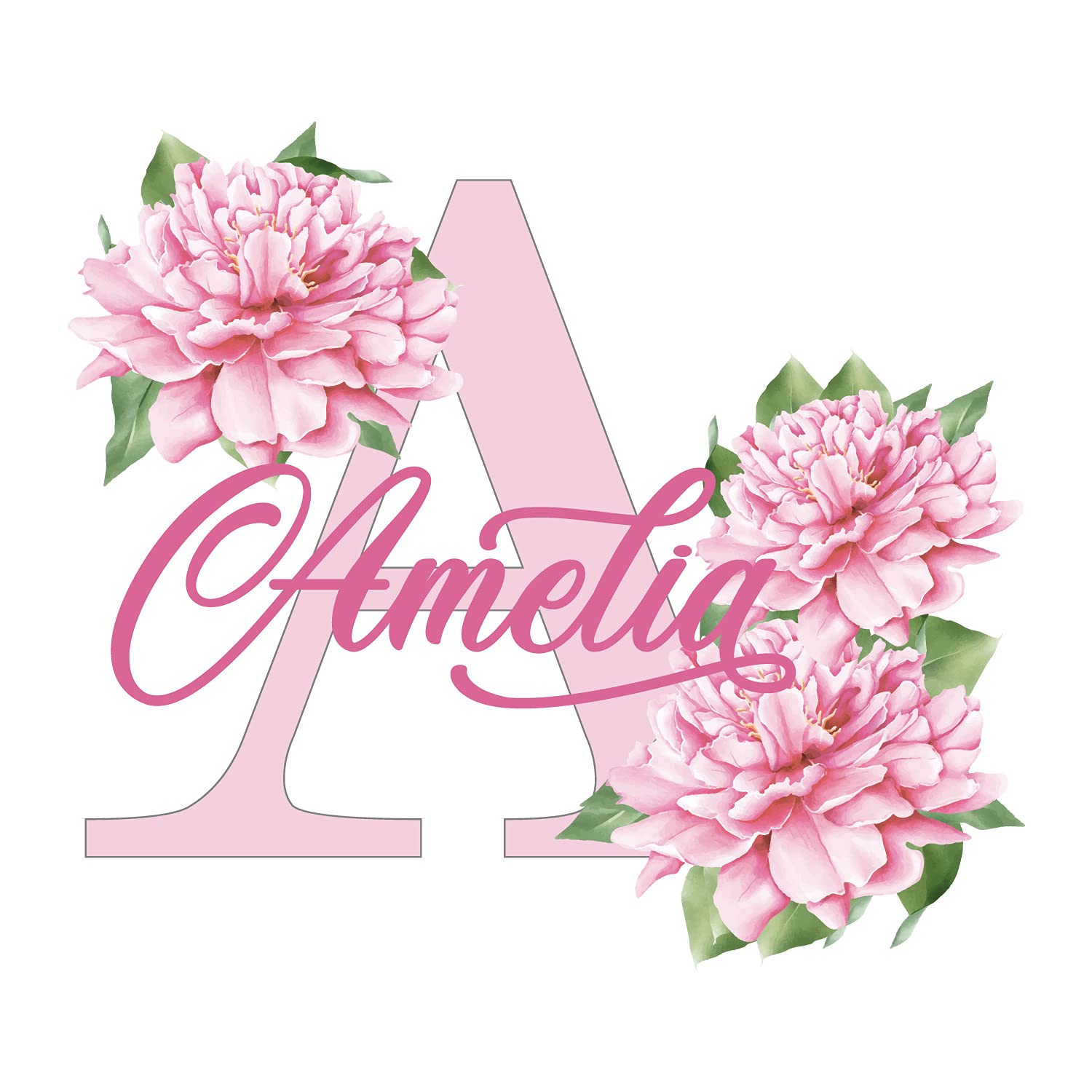 Peony wall decal, girl name decal, kids room decor, peony flower decal, nursery