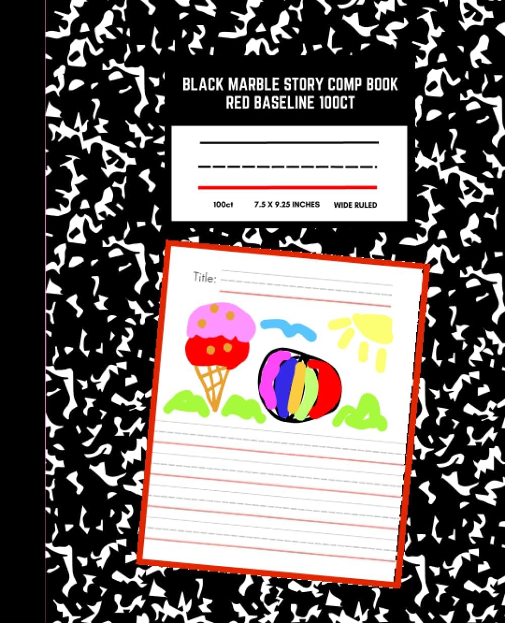 Black Marble Story Comp Book Red Baseline 100ct: Black Marble Primary Composition Notebook k-2 red with a Red Baseline, Dotted Middle Line and Large Picture Space