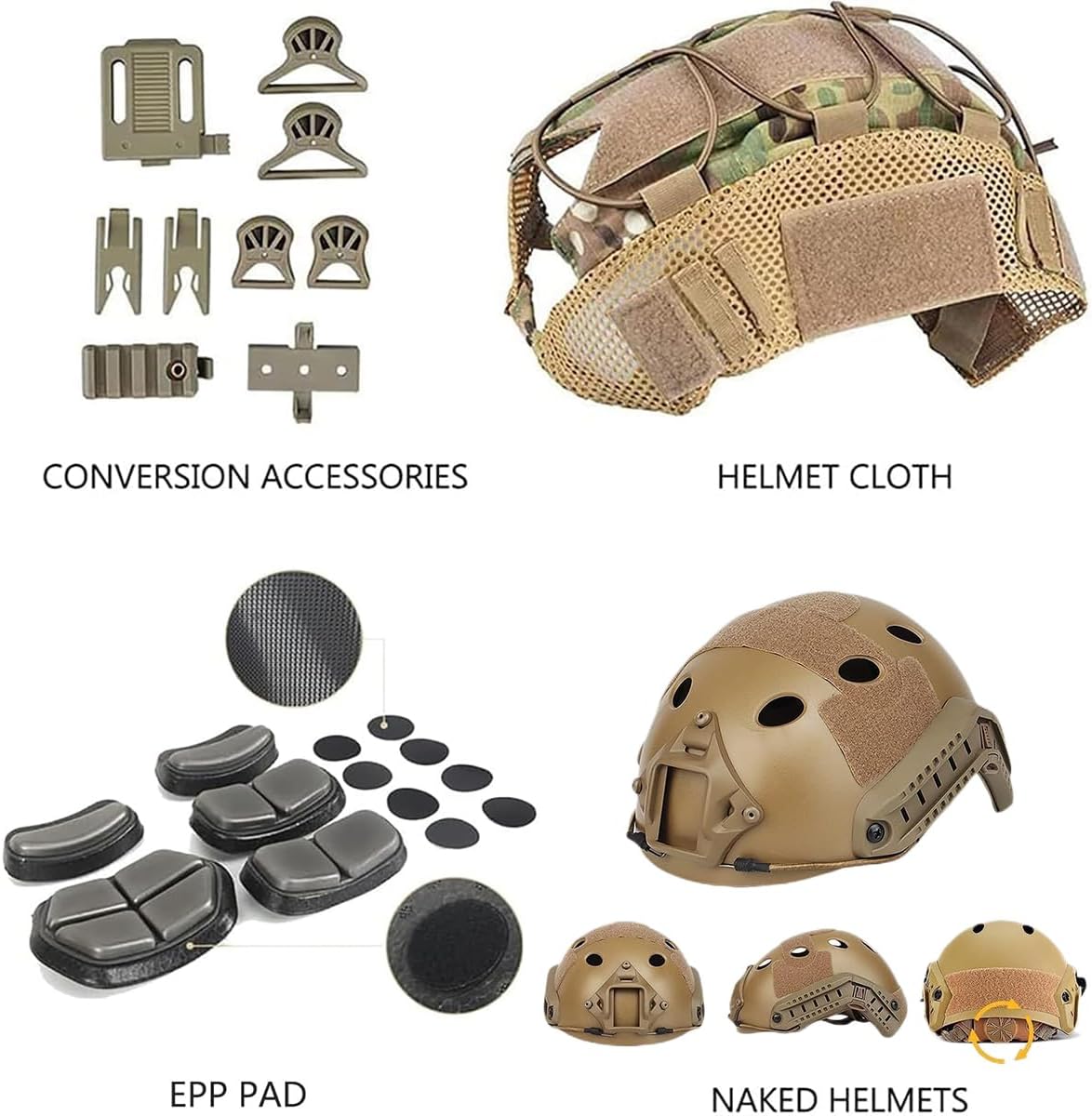 Adjustable Airsoft Helmet Set with Noise Reduction Headset, Helmet Cover, NVG Model and Metal Bracket, Lightweight ABS Tactical Gear for Paintball, Cosplay and Outdoor Games Brown M